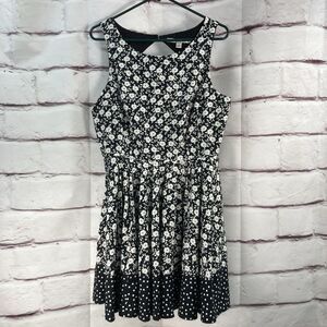 Lauren Conrad Dress Womens Size 14 White Black Floral Sleeveless Fit And Flare